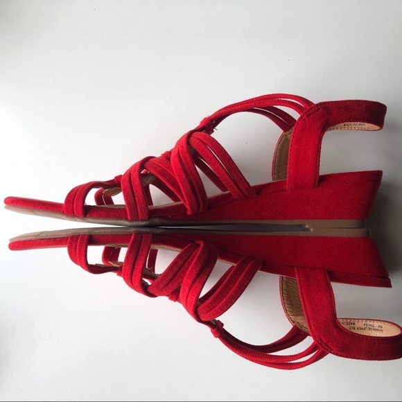 COPY - Dress Barn Red Stretch Strap Wedges - Picture 4 of 8
